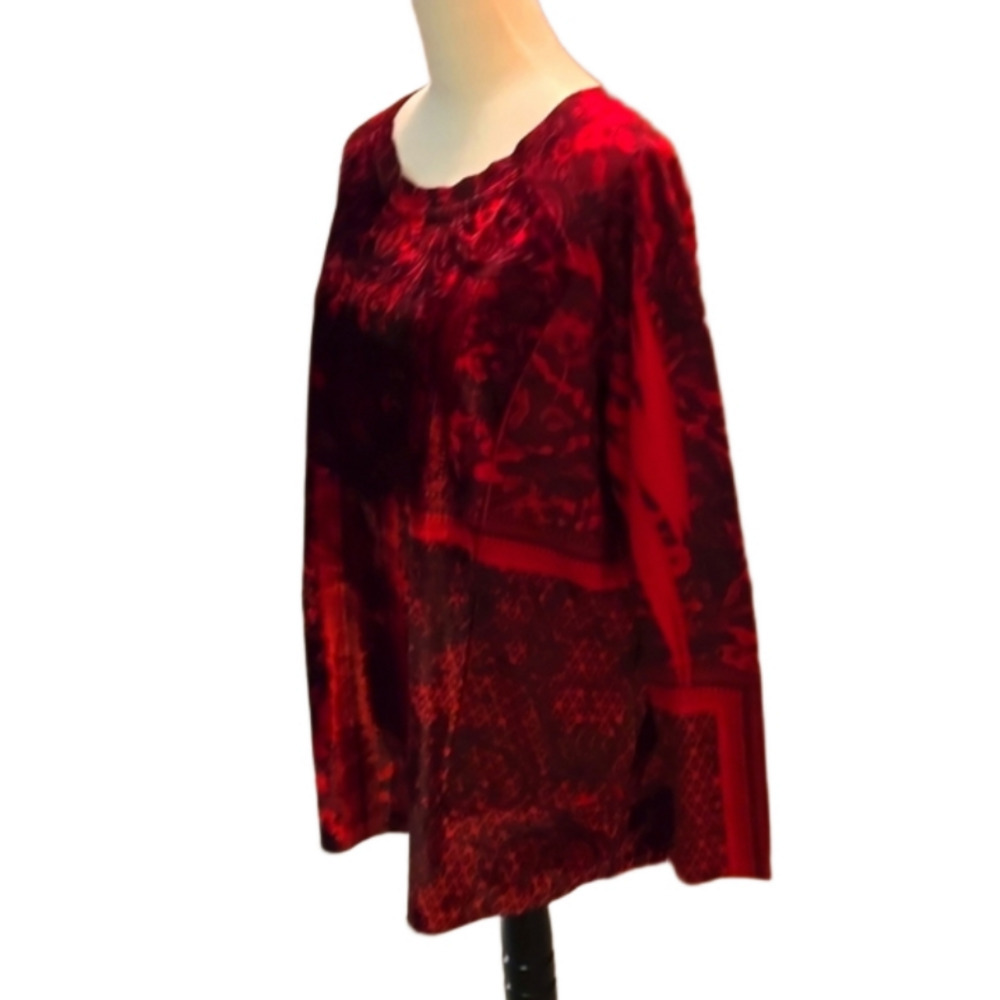 Dressbarn Velvety Red & Black Long Sleeve Holiday Party Top Women size 3X